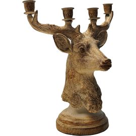 Chandelier En Bois De Cerf Pour 4 Bougies - Argent - En Polyrésine