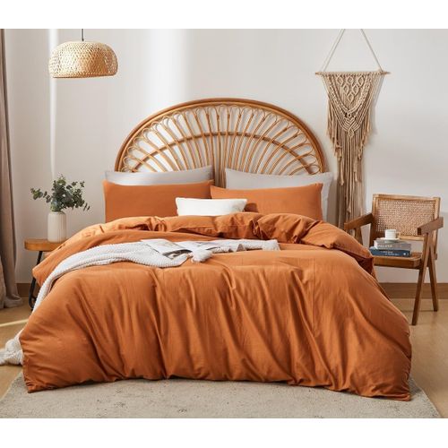 Housse De Couette 220x240 Cm Mousseline Coton Lin,Caramel Parure De Lit 1 Personne Avec Fermeture Éclair Avec 1 Taie D'oreiller 65x65cm,85% Coton 15% Lin Housse De Couette Adulte