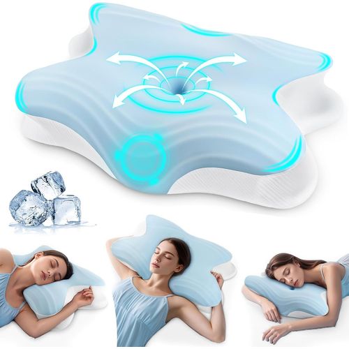 Oreiller Ergonomique Cervical Memoire Forme 2 En 1, Oreiller Orthopédque À Mémoire De Forme, Coussin Cervical Pour Sur Le Ventre, Sur Le Dos Et Dormir Sur Le Côté