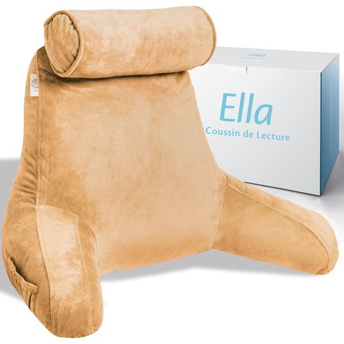 Coussin De Lecture Avec Rouleau De Cou - Oreiller De Lecture Avec Accoudoirs, Soutien Du Dos Et Du Cou Pour La Lecture Ou La Relaxation - Coussin De Dossier Fauteuil De Lecture - Velours (Marron)