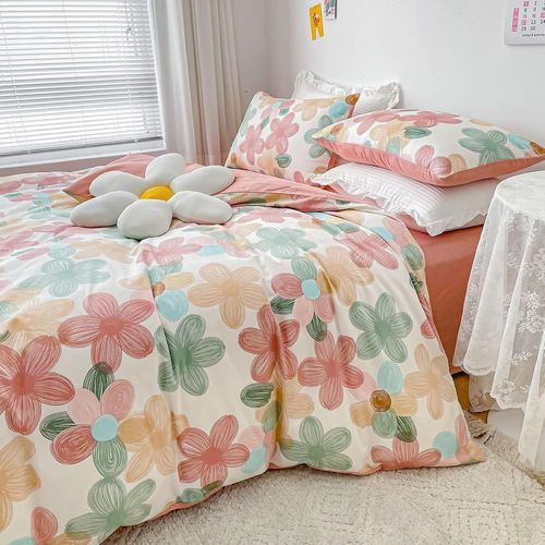 Sjzg-Housse De Couette Réversible Motif Marguerite Bleu