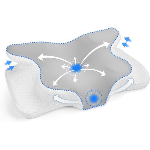 Kalanka-Oreiller Ergonomique Cervical Grand, 2 En 1 Oreiller Memoire Forme, Soulagement Efficace De La Douleur, Oreiller Orthopédique À Mémoire Pour Dormir Sur Le Côté Et Sur Le Dos-60 X 42 X 9/12cm