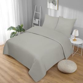 Tzf-Parure De Lit 135 X 200 Cm, Gris Clair, Douce, Souple Et Infroissable, Ensemble 2 Pièces : 1 Housse De Couette + 1 Taie D'oreiller 80 X 80 Cm