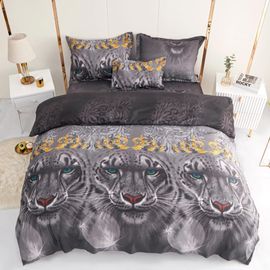 Underzy Parure De Lit 5 Pièces Avec Housse De Couette, 2 Taies D'oreiller, Taie D'oreiller Et Drap-Housse Style Total Et Confort (Lit 90 X 190/200 + 150 X 220 + 2 X (50 X 70) + 30 X 50 Cm, Tigre