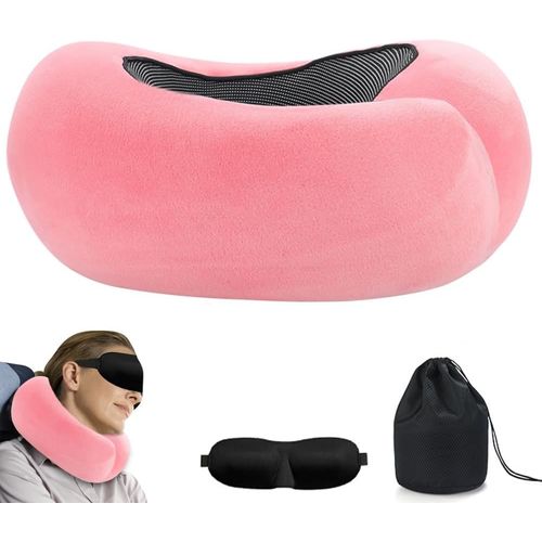 Coussin De Voyage En Mousse, Oreiller De Voyage, Travel Neck Pillow, Coussin Avion, Mémoire De Forme Cou - Oreiller Ergonomique Pour Les Yeux Pour Bureau, Hôtel, Voyage (Rose)