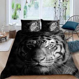 Parure De Lit 3d Tiger - 135 X 200 Cm - 2 Pièces - Avec Fermeture Éclair - Confort De Sommeil Doux Et Agréable - En Microfibre - Motif Animal - Tigre - Avec Taie D'oreiller - 80 X 80 Cm