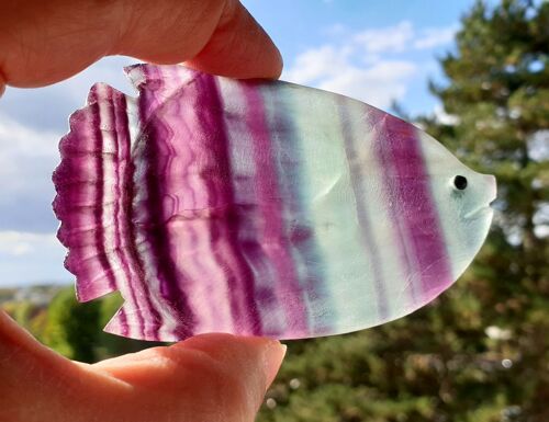 Poisson En Fluorite Naturelle N°4 (+ Support En Acrylique)
