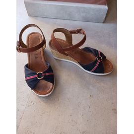 Sandales Talons Compensés 37 Marine Rouge Et Blanche Evita