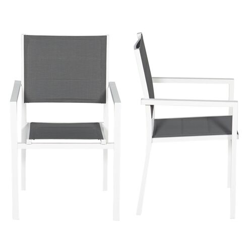 Lot De 10 Chaises Rembourrées En Aluminium Blanc - Textilène Gris