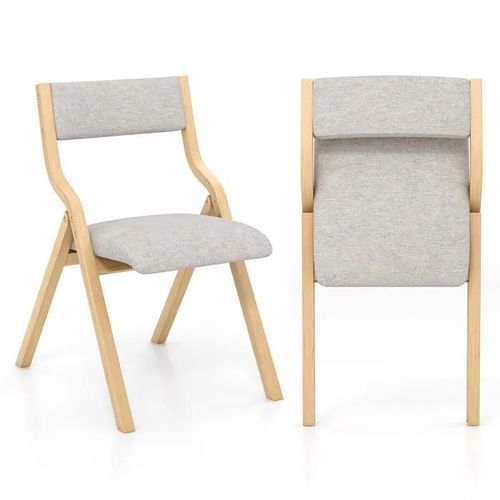 Costway Lot 2 Chaises De Salle À Manger Pliantes - Rembourrées Avec Structure En Bois Massif - Dossier En Tissu De Lin