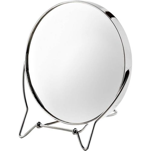 - Miroir Grossissant À Poser Chromé-Acier Inoxydable-Ø13cm-Miroir Rond-Double Face-Miroir Maquillage-Petit Miroir-Grossissement X7-Gamme Les Incontournables 