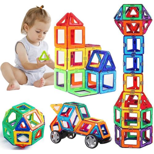 56 Pcs Jeu Bloc De Construction,Construction Magnetique Enfant,Bloc De Construction Magnétique,Blocs De Constructions Aimantés Jouet Éducatif,Construction Magnétiques Enfants Jouet