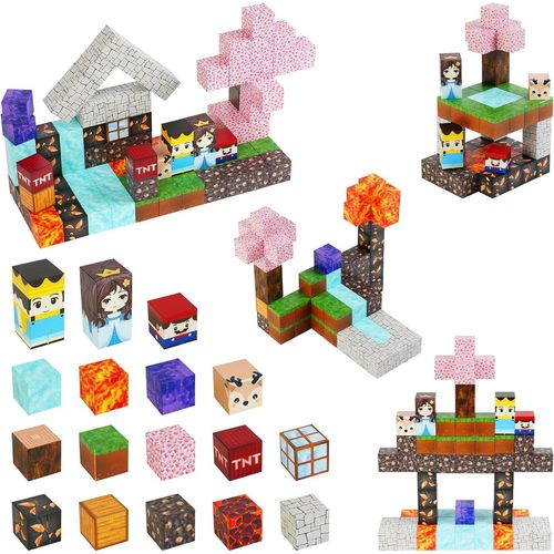 Blocs De Construction Magnétiques 3D,96 Pièces Blocs De Construction Magnétiques Pour Construire Un Monde D'Aimants De Min,Jouet Montessori À Partir,Cadeaux Pour Filles Et Garçons 3+ Ans