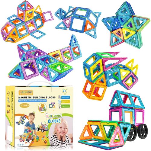Bloques De Construcción Magnéticos,65Pcs Construction Magnetique Pour Enfant Stem Aimants Éducatifs Créatifs Cadeau Pour Garçons Et Filles