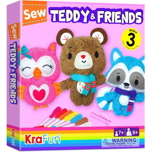 Kit De Couture Enfants Dès 7 Ans,3 Poupées En Peluche (Ours,Raton Laveur,Hibou),Feutre,Instructions,Étiquettes Tissu,Jouet Éducatif