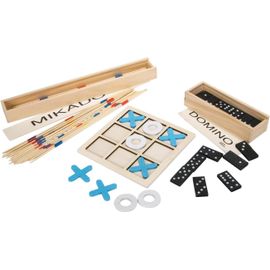 Jeu De Dominos Mikado Et Tic Tac Toe - Jeu De Voyage Avec Trois Jeux Classiques En Bois Pour Enfants Et Adultes - 7966