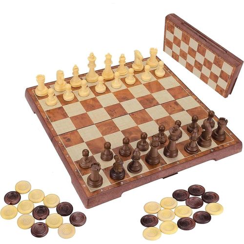 Jeu D'échecs Et De Jeu De Dames Plateau,Jeu D'échecs Magnétique Pliable 30x30cm Portable De Voyage Plateau Et Les Morceaux Pour Enfants Et Adultes