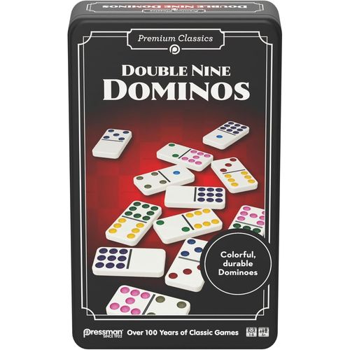 Dominos Double 9-Jeu De Société Classique Familial Pour Enfants Dès 5 Ans-55 Dominos ¿Numérotés¿ De 0 À 9-Réflexion Et Association-1 À 8 Joueurs-Jeu De Dominos Voyage Boîte Métal