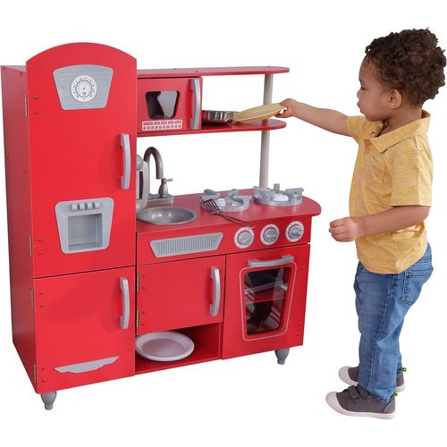 Cuisine Enfant En Bois Vintage Rouge,Dinette Avec Téléphone,Jeu D'Imitation,Jouet Enfant Dès 3 Ans,53173