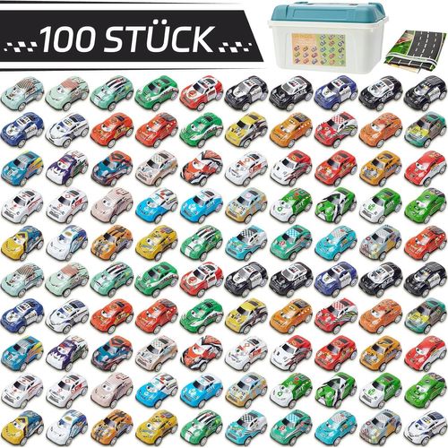 100 Pièces Petites Voitures À Tirer En Métal,Lot De Mini Voitures Avec Boîte Et Tapis Voiture Jeu Pour Enfants Filles Garçons Véhicules Miniatures Cadeau Pour Enfants 3 Ans