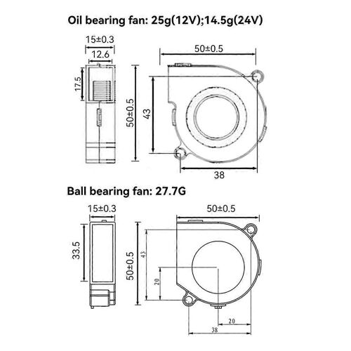 Ventilateur de refroidissement pour imprimante 3D 12 V, turbocompresseur 5015, connecteur à 2 broches, vitesse de rotation élevée, faible bruit