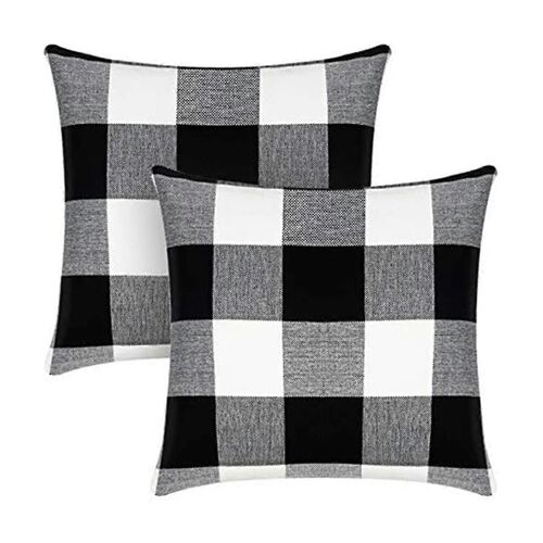 Housses De Coussin Carrées En Lin Noir Et Blanc, Style Ferme Et Extérieur