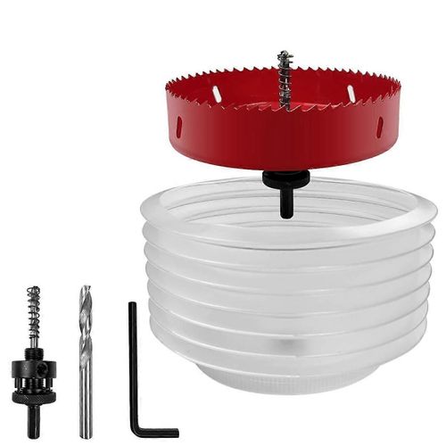 Scie cloche de 6 pouces avec bac à poussière pour luminaires encastrés, mandrin à tige hexagonale de 3/8 po, bac à poussière pour perceuse à sec