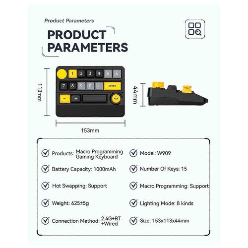 Clavier mécanique sans fil macro-défini W909, joystick 3 modes, RVB, échangeable à chaud