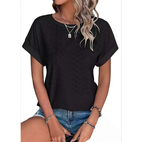 Hauts À Manches Courtes Pour Femmes, Noir, Taille L