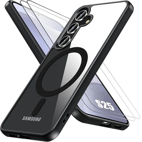 Coque + 2 Verres Trempés pour Samsung Galaxy S25, Protection Hybride avec Anneau Magnétique Noir - E.F.Connection