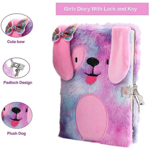 Journal Intime Pour Filles Avec Cadenas Et Clés, Journal Intime En Peluche Avec Chien, Coffret Cadeau Pour Enfants