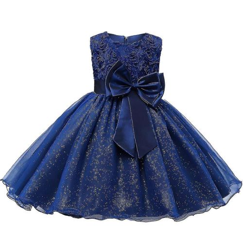 Robe De Fête Avec Rosace Et Fleurs - Bleu - 120