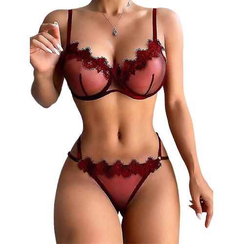 Ensemble De Lingerie En Dentelle Et Maille Pour Femme, Soutien-Gorge Transparent, String, Sous-Vêtements, Vêtements De Nuit, Vêtements De Nuit - S
