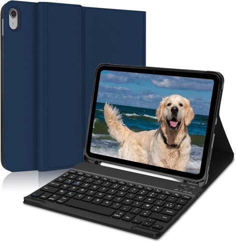 Clavier pour iPad 10e Génération et iPad 11 Ème Generation A16, (10.9"" 2022/11 Pouces 2025), Étui Keyboard Bluetooth Magnétique Détachable AZERTY, Bleu foncé