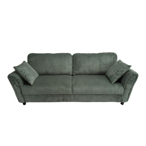 Canapé Droit 4 Places En Velours Côtelé Vert Lucerne