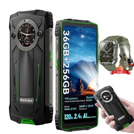 Blackview BV8200 Smartphone Incassable Double écran 6.5" 256 Go 50MP 8800mAh Vert avec Smartwatch Blackview W50