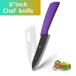 6 Pouces Pourpre - Ensemble De Couteaux En Céramique, Couteau De Chef Utilitaire Pour Trancher Les Fruits, Couteau De Cuisine Tranchant En Zircone Noire Antirouille Avec Gaine