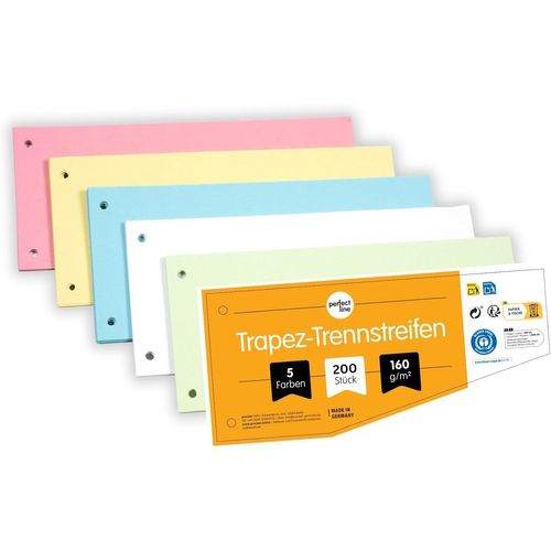 Cheng-- Intercalaires Recyclés, Lot De 200, Forme Trapèze, 5 Couleurs, Perforés - Certifiés Ange Bleu, Pour Format A4, Fabriqués En Allemagne