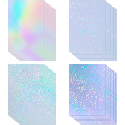 Jexnovashop-Lot De 32 Feuilles D'autocollants, Format A4 (210 X 297 Mm), Holographiques, En Papier Vinyle Transparent