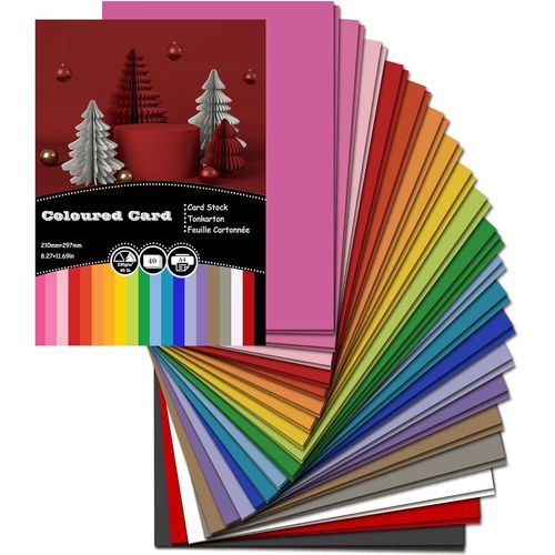 Jexnovashop-Lot De 40 Feuilles De Papier Cartonné Coloré A4, 20 Couleurs Feuille Cartonnée 230 G/M² Épais Pour La Fabrication De Cartes, Le Scrapbooking, L'impression Au Bureau Et Les Arts Ou L'artis