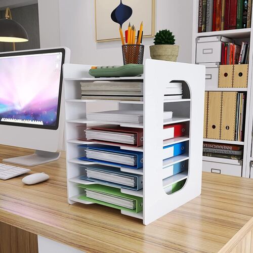 JEXNOVASHOP-7 Niveaux Organiseur de Bureau Banette Trieur Bac à Courrier Module de Rangement Organisateur de Papier Casier A4 Plateaux de Classement Fichier pour Bureau à Domicile