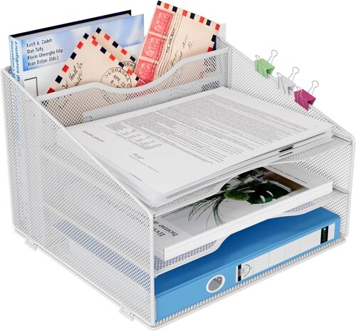 5 Compartiments Trieur Bureau Pour Optimiser L'espace, Porte Revue Pour Classer Papiers A4 À La Maison Et Au Bureau, Corbeille À Courrier Métal Ranger Documents, Noir