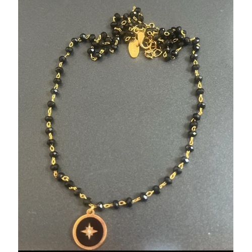 Collier Perles Noires Cristal & Breloque ¿ Acier Inoxydable