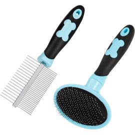 Jgd-Kit De Brosse De Toilettage Pour Chien, Brosse Douce + Peigne De Toilettage Double Face Pour Animaux De Compagnie De Petite, Moyenne Et Grande Taille À Poils Longs (Bleu)