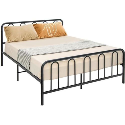Costway Lit Double En Métal Pour Adulte, 160 X 200 Cm, Cadre De Lit Avec 9 Pieds Et Tête De Lit, Pas Besoin De Sommier, Sans Bruit