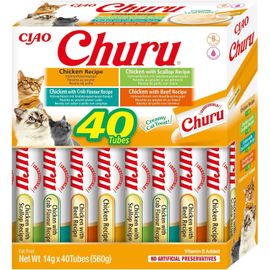 Apt-Churu - Friandises Pour Chats En Purée Aux 4 Saveurs De Poulet - Délicieux Snacks Pour Félins - Texture Lisse Et Onctueuse - Nourriture Pour Chats - 40 Tubes X 14g