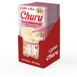 Apt-Churu - Friandises Pour Chats En Purée Au Thon Et Saumon - Délicieux Snacks Pour Félins - Texture Lisse Et Onctueuse - Nourriture Pour Chats - 48 Tubes X 14g