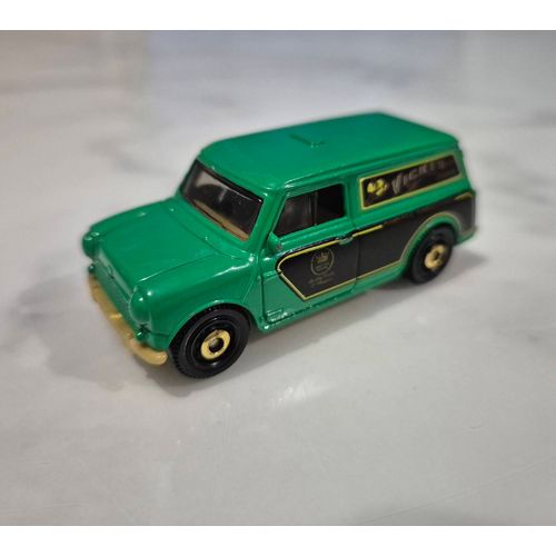Matchbox 1965 austin mini van vickis fleuriste vert et or voiture miniature