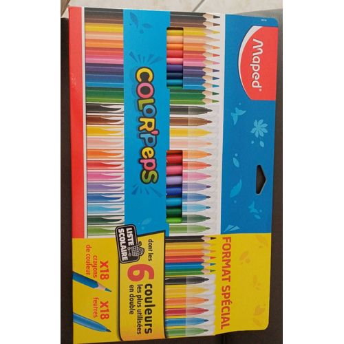 Colorpeps Maped 18 Crayons De Couleur Et 18 Feutres