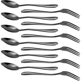 SEPT-12 Fourchettes à Dessert et Cuillères en Acier Inoxydable, 3 Dents Cake Fruit Fourchette et Cuillère à Café pour Maison, Mariage, Restaurant, Cadeau de Noël